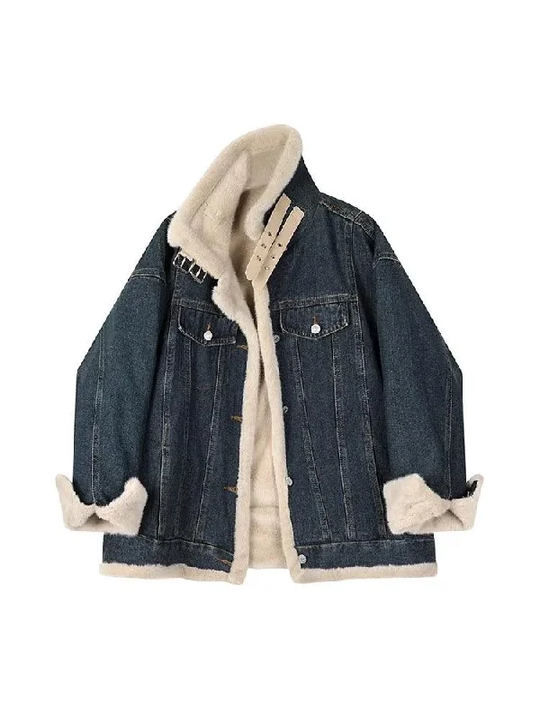 Denim Parkas Moto Biker Jacket for Women