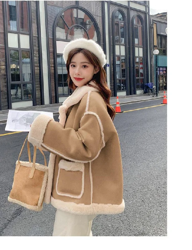 Women Lamb Fur Jackets with Pockets