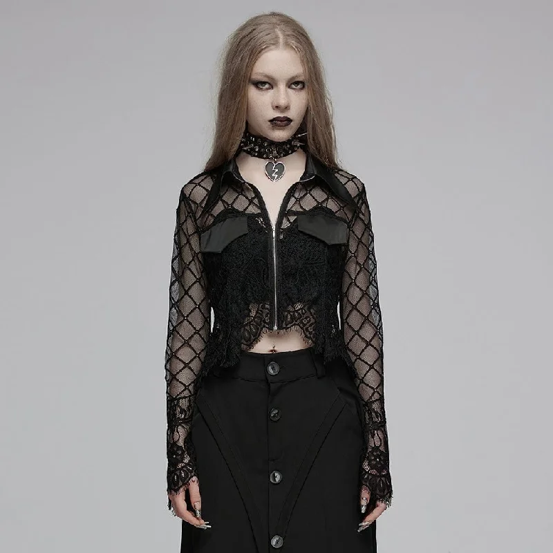 Women's Gothic Turn-down Collar Irregular Lace Jacket