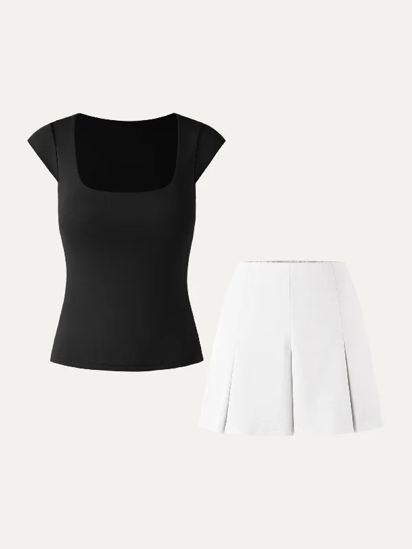 cap-sleeve-square-neck-brami-top-pleated-mini-skort-2pcs-set