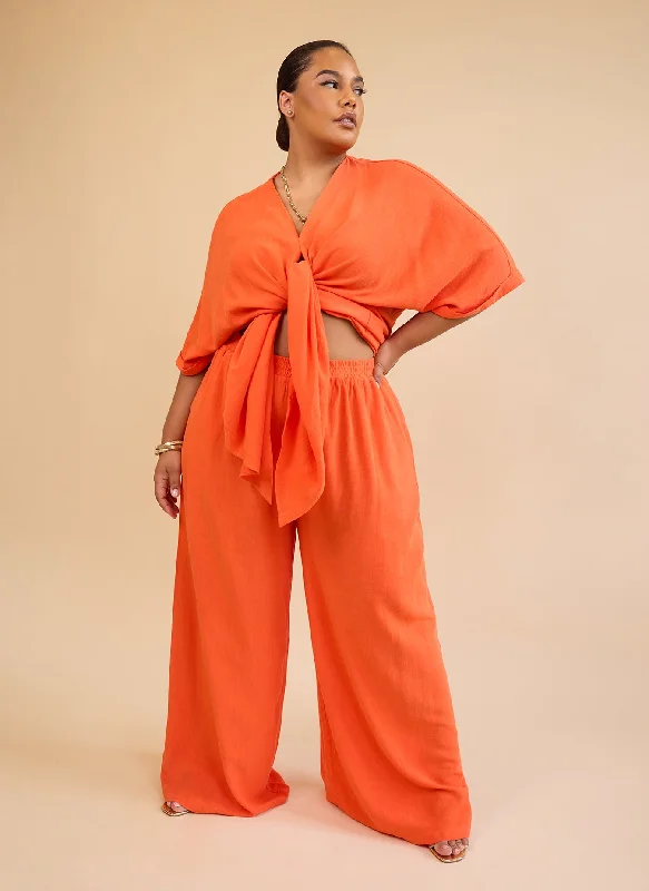 Nayeli Linen Wide Leg Pants W. Pockets - Burnt Orange