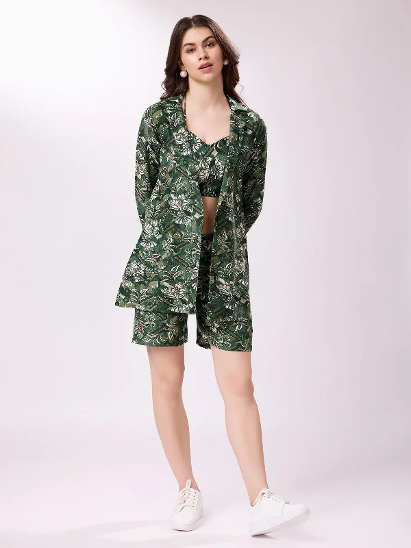 Odette Green Printed Cotton Blend Stitched Co-Ord Set For Women