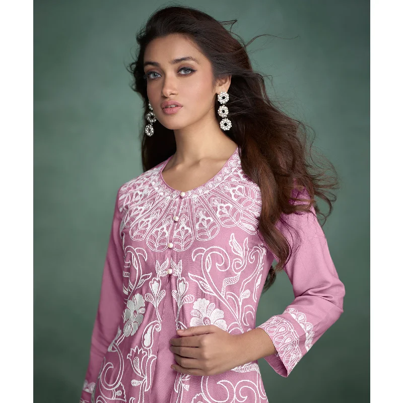 pink-floral-embroidered-rayon-kurti-jacket-co-ord-set