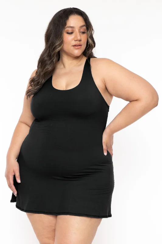 Plus Size Lizzy  Active Romper Dress  - Black