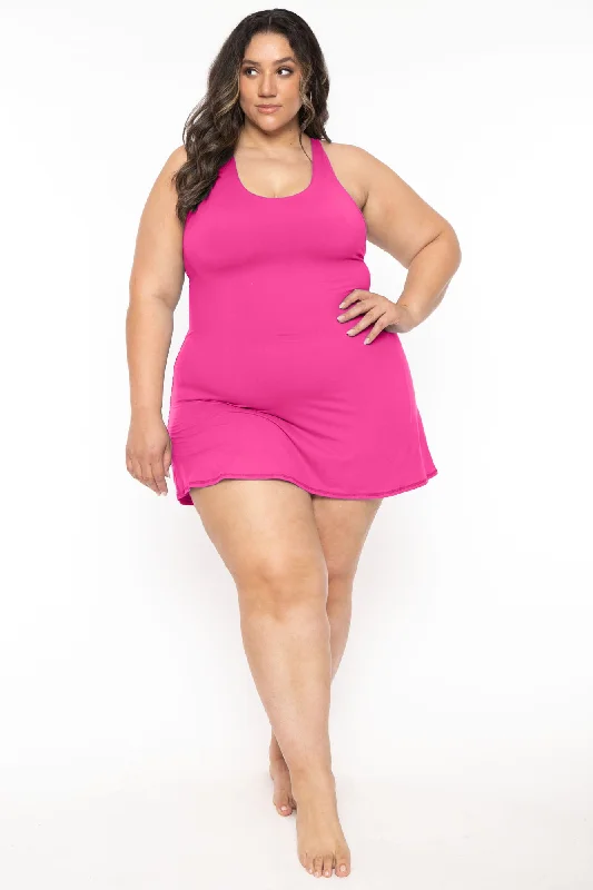 Plus Size Lizzy  Active Romper Dress  - Pink