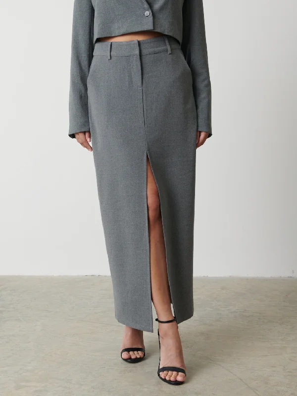 Posie Tailored Maxi Skirt - Grey Melange