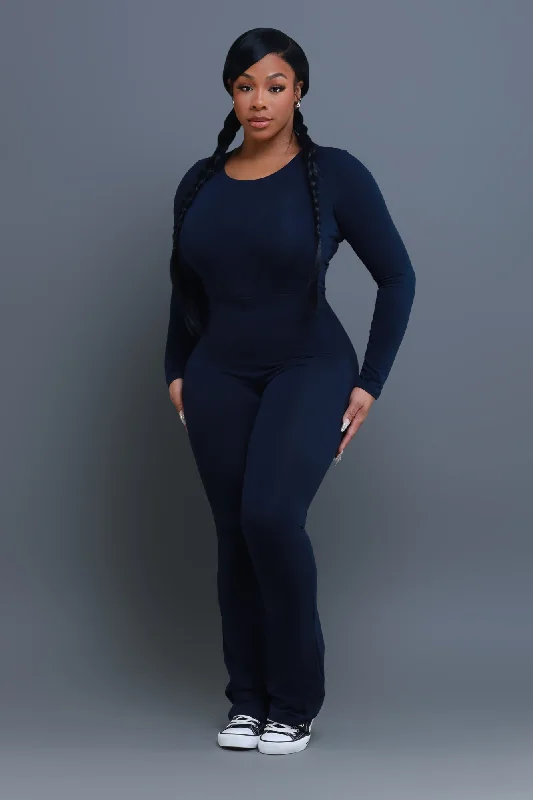 Skip The Line Flared Legging Set - Navy Blue