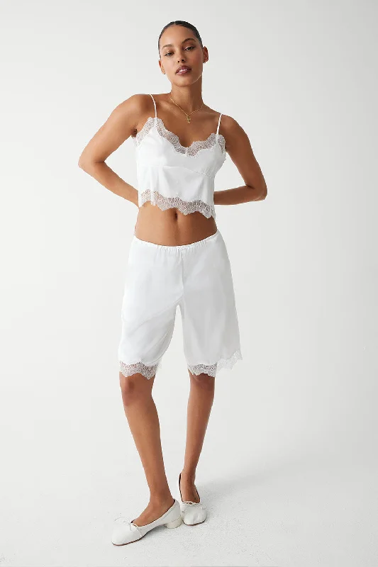 Snuggle Satin Capri Short - White