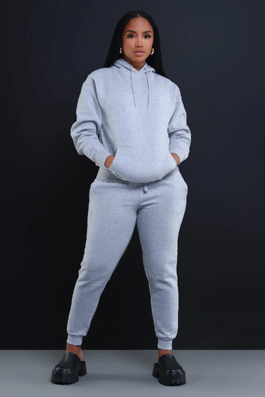 State Of Mind Hooded Jogger Set - Heather Grey