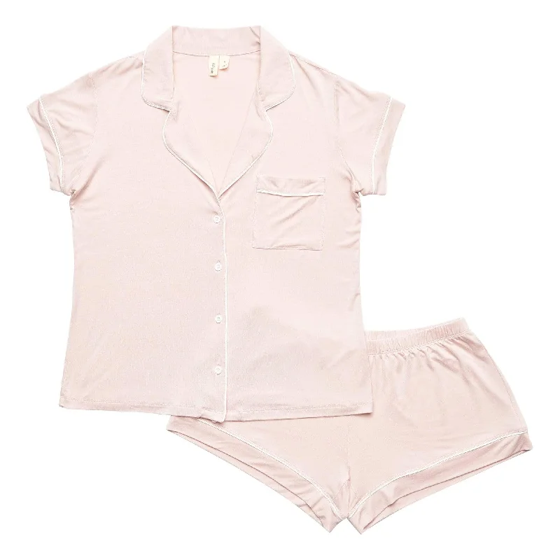 Women’s Short Sleeve Pajama Set in Blush with Cloud Trim