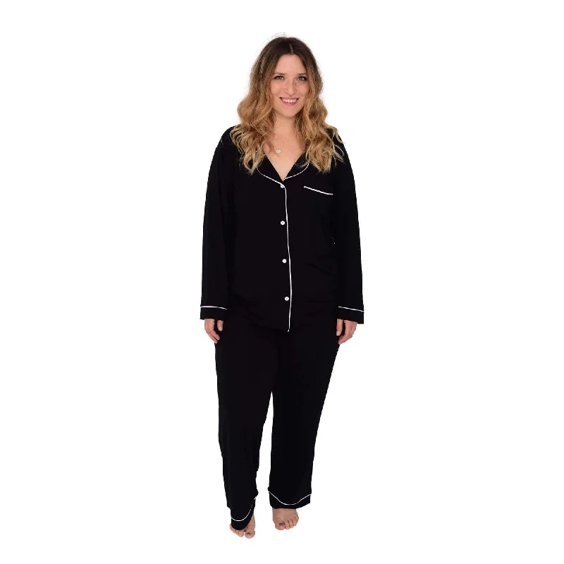 Women's Long Sleeve Pajama Set in Midnight with Cloud Trim