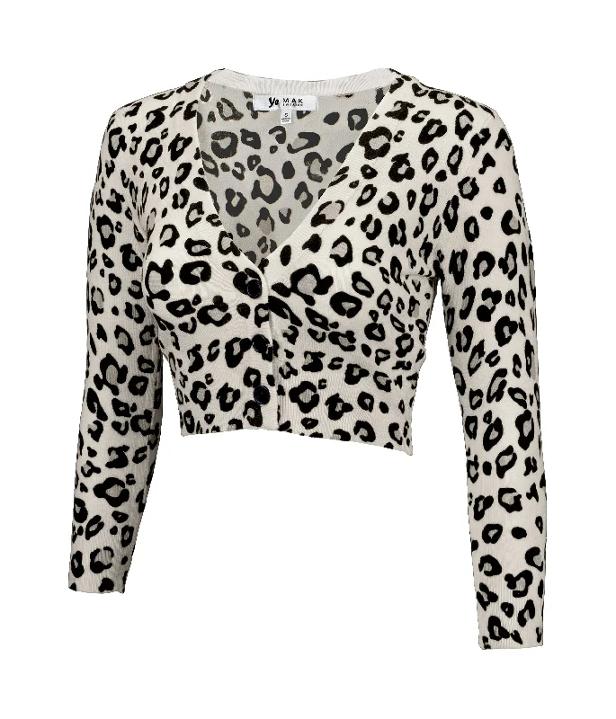 Women's Cropped 3/4 Sleeve Bolero Leopard Print Cardigan Sweater CO129LEO (S-XL)