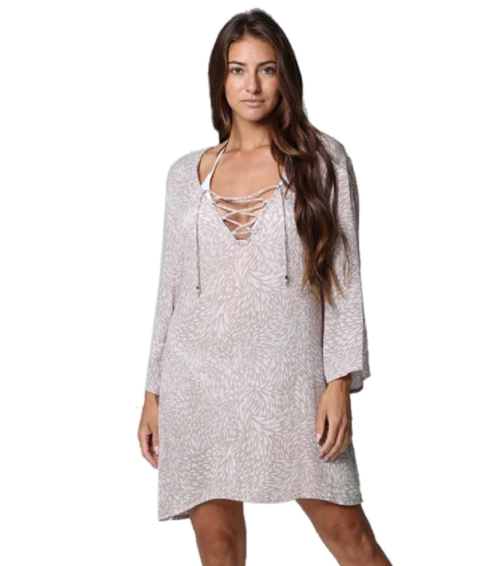 J.Valdi Women's Corazon Lace Neck Tunic Cover Up Mauve/Beige