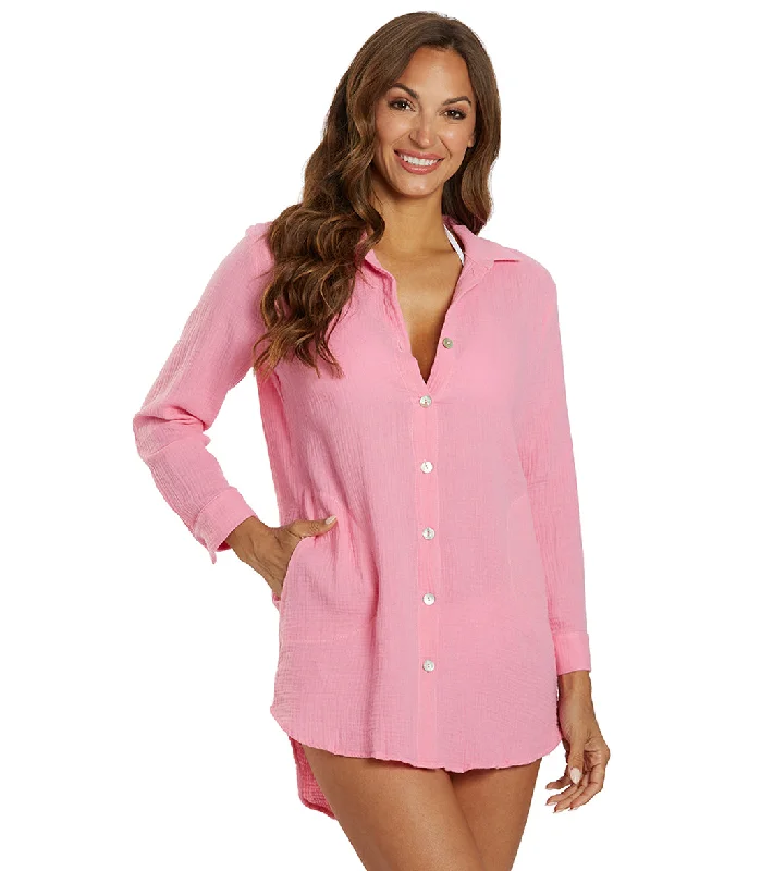 J.Valdi Women's Cozumel Big Shirt Cover Up Pink