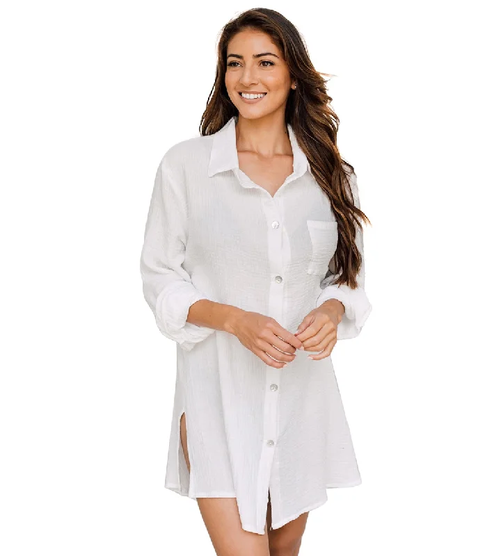 J.Valdi Women's Cozumel Big Shirt Cover Up White