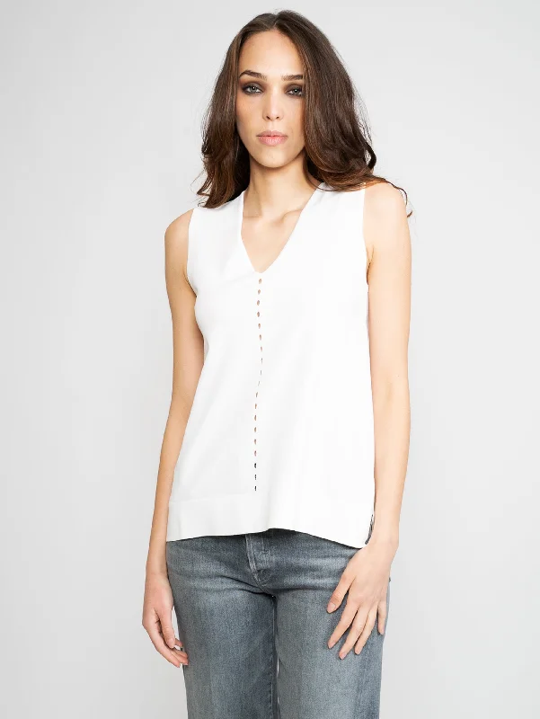 Maglia Scollo a V con Dettagli Cut Out Bianco