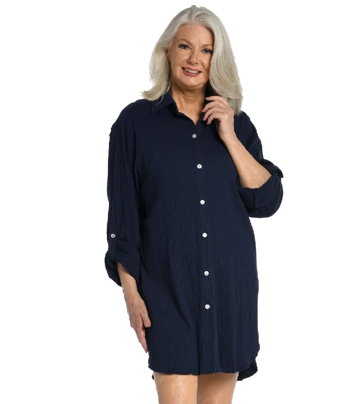 Maxine Women's Button Down Cover Up Resort Shirt Indigo