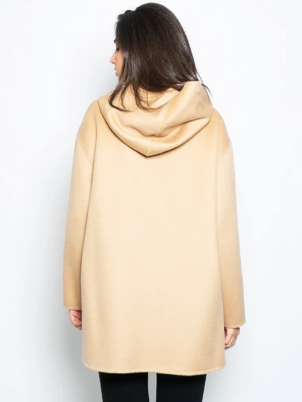 Cappotto con Zip in Panno di Lana Beige