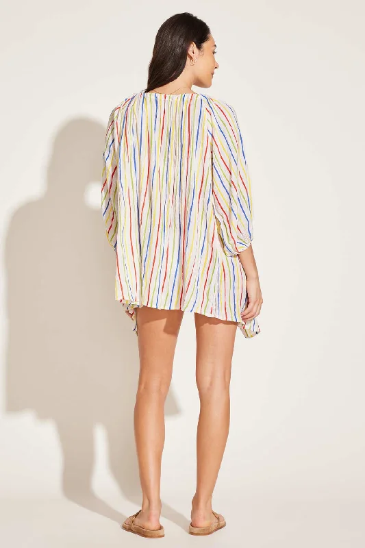 Costa Shirt Dress - Retro Stripe Crinkle Organic Cotton