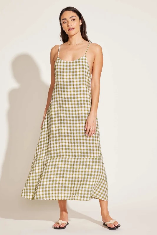 Mari Maxi Dress - Avocado Gingham EcoLinen