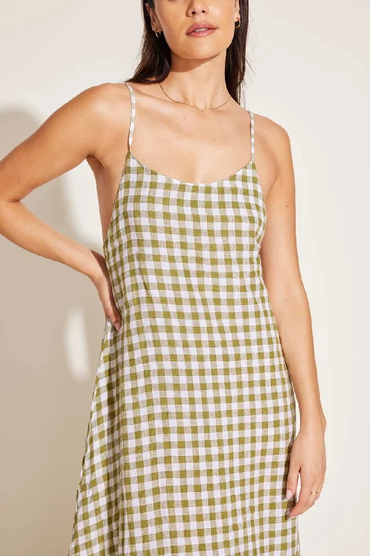 Mari Maxi Dress - Avocado Gingham EcoLinen