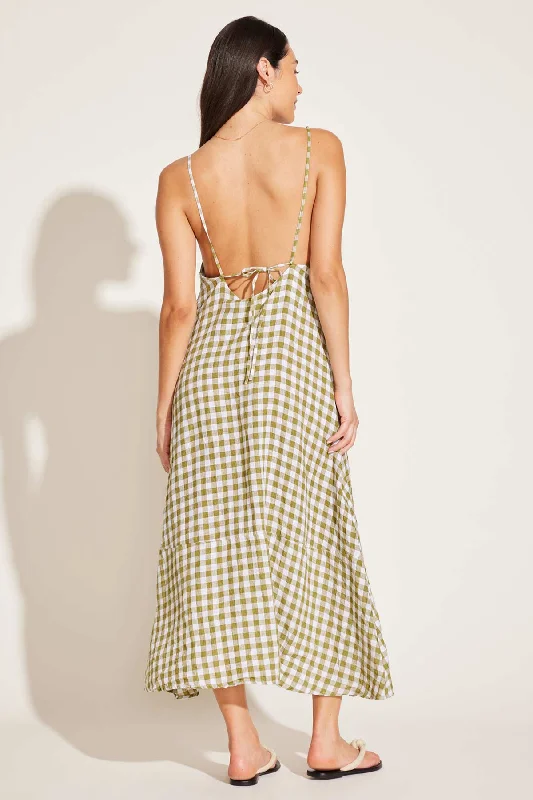 Mari Maxi Dress - Avocado Gingham EcoLinen