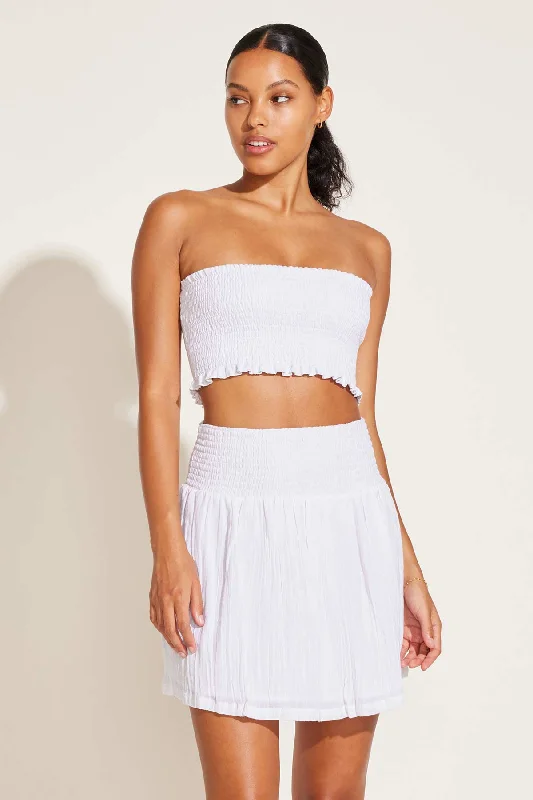 Nya Smocked Bandeau Top - White Crinkle Linen