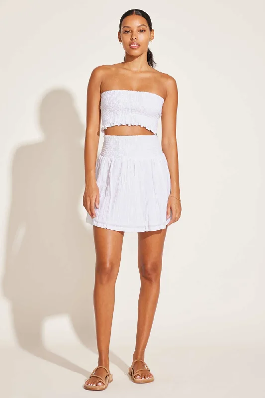 Nya Smocked Bandeau Top - White Crinkle Linen