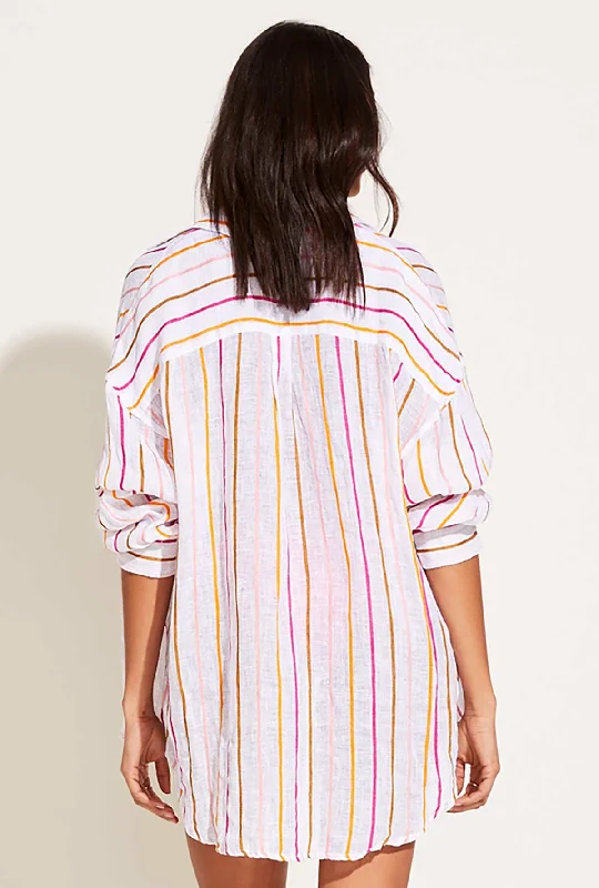 Playa Linen Boyfriend Shirt - Sunny Stripe EcoLinen