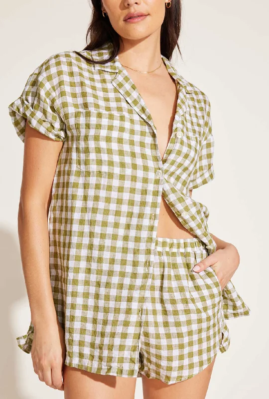 Playa Pocket Blouse - Avocado Gingham EcoLinen