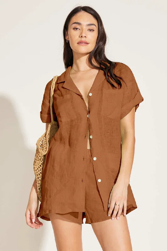 Playa Pocket Blouse - Cocoa Brown EcoLinen