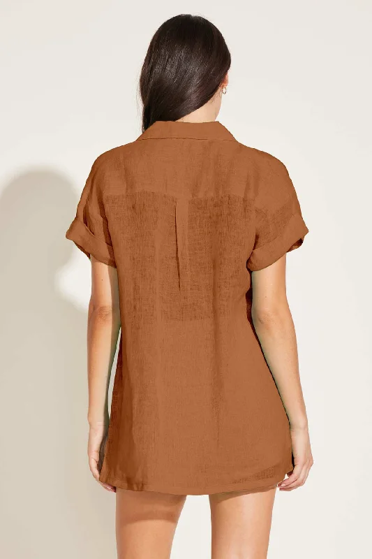 Playa Pocket Blouse - Cocoa Brown EcoLinen