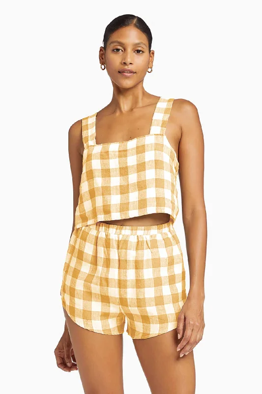 Tallows Linen Crop Top - EcoLinen Honeycomb Gingham