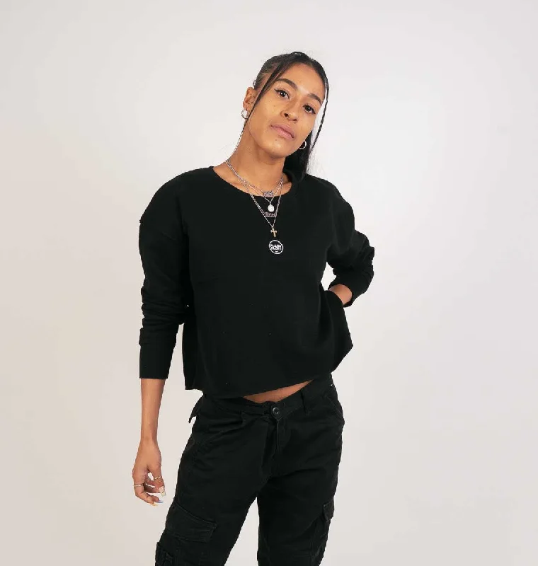 The Classics Cropped Sweater - Embroidered Logo - Black