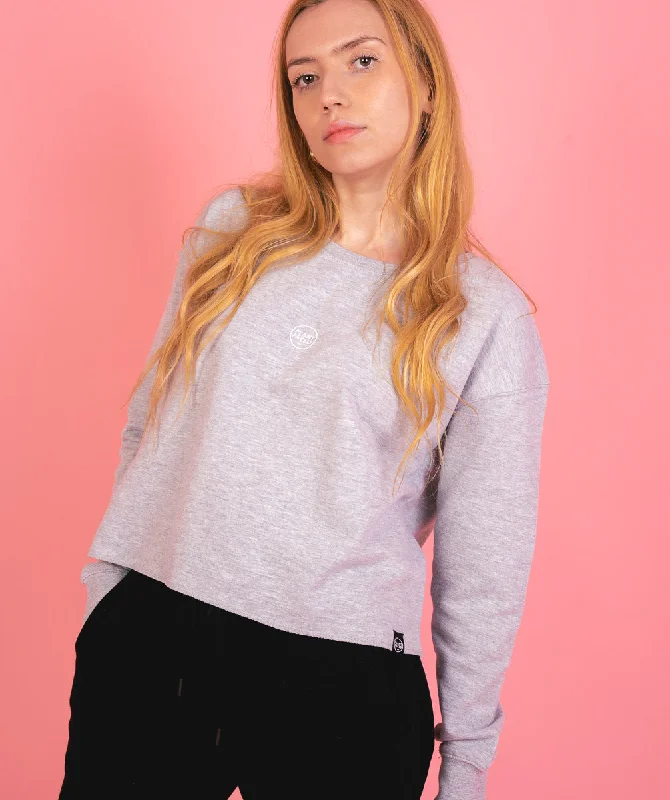 The Classics Cropped Sweater - Embroidered Logo - Heather Grey