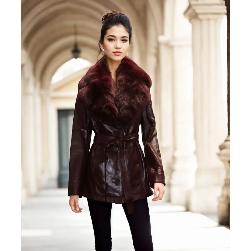 Barya New York Women's Leather jacket with Fox Fur Collar