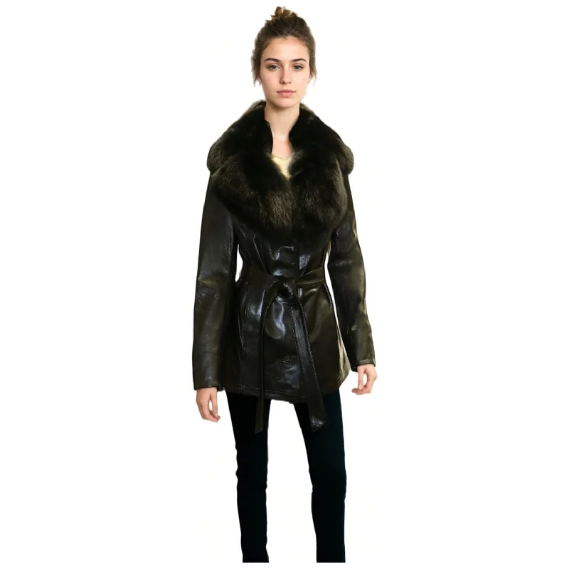 Barya New York Women's Leather jacket with Fox Fur Collar