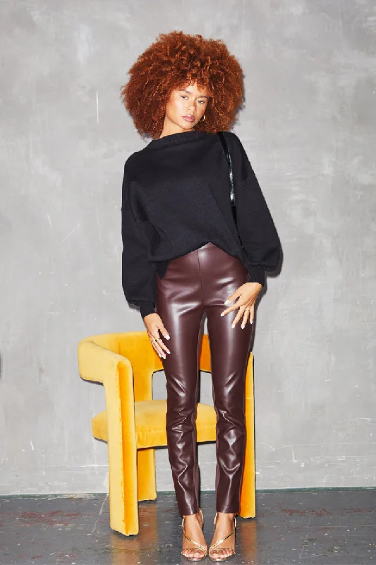 Chocolate Vegan Leather Ponte Leggings