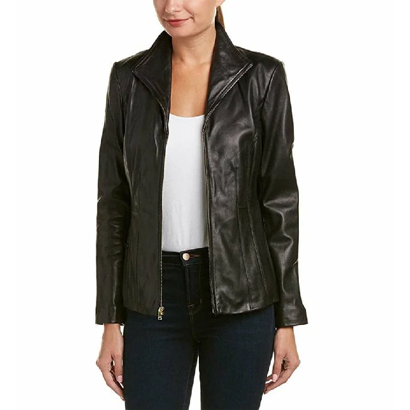 Cole Haan Women's Leather Wing Collared Jacket