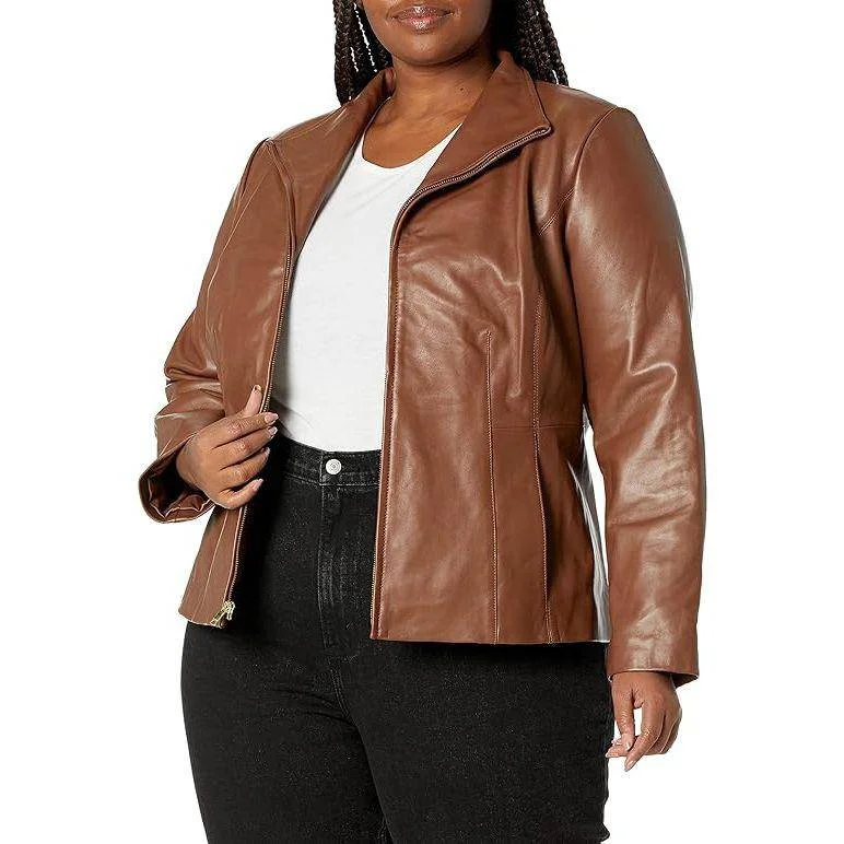 Cole Haan Women's Plus Size Scuba Leather Jacket