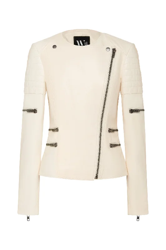 Greenwich Street Motor Jacket Seashell White Leather