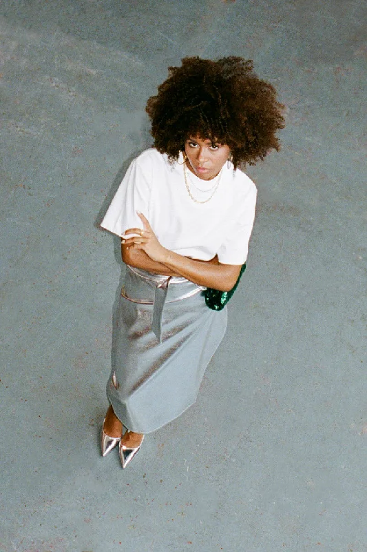 Silver Vegan Leather Jaspre Skirt