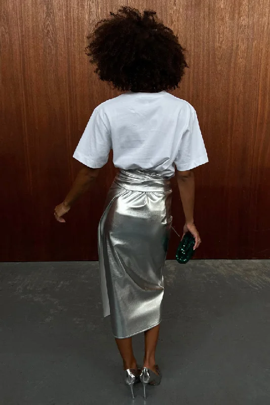 Silver Vegan Leather Jaspre Skirt