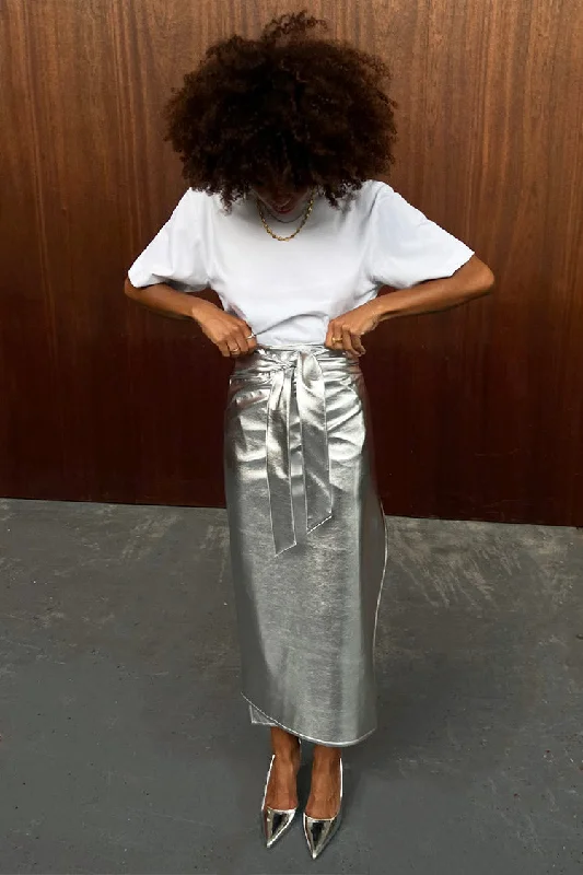 Silver Vegan Leather Jaspre Skirt