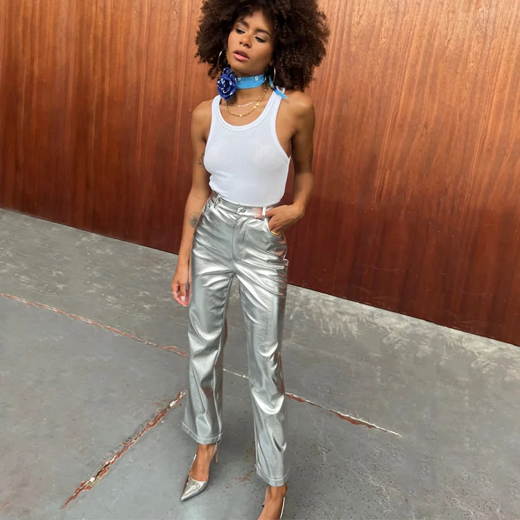 Silver Vegan Leather Trouser