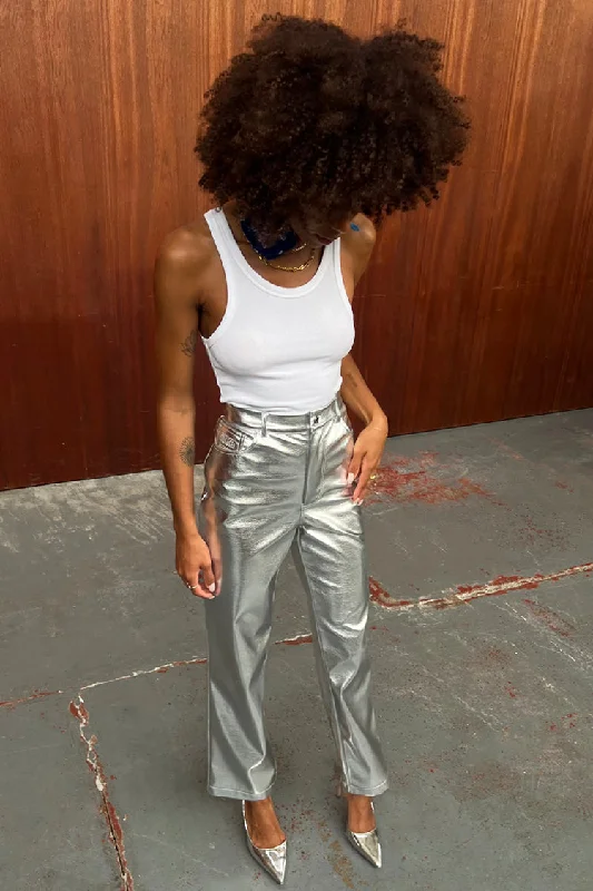 Silver Vegan Leather Trouser