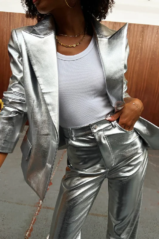 Silver Vegan Leather Trouser