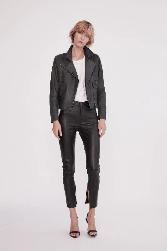 The New Yorker Motor Jacket Worn In Charcoal Leather