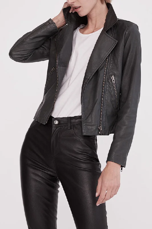 The New Yorker Motor Jacket Worn In Charcoal Leather