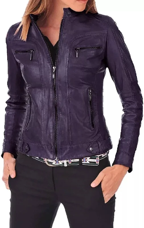 Women Biker Purple Leather Jacket